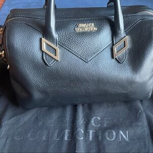 Versace Collection Black Leather Satchel